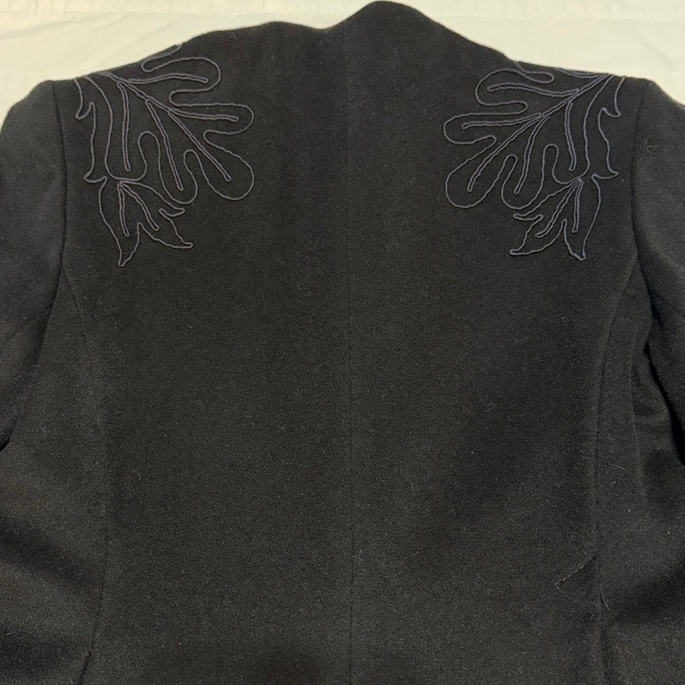 Saks Fifth Avenue Black Midi Flare Wool Coat with Embroidery size 8 - Picture 2 of 15